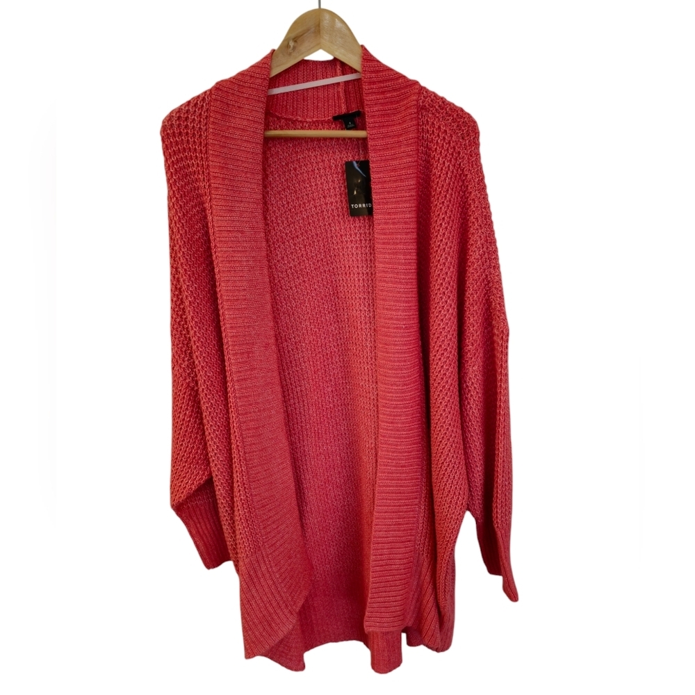 NWT Torrid Open Front Longline Coral Pink Cardigan Sweater Size 4